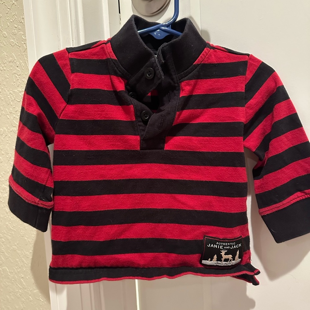 Janie and Jack Red and Black Striped Polo